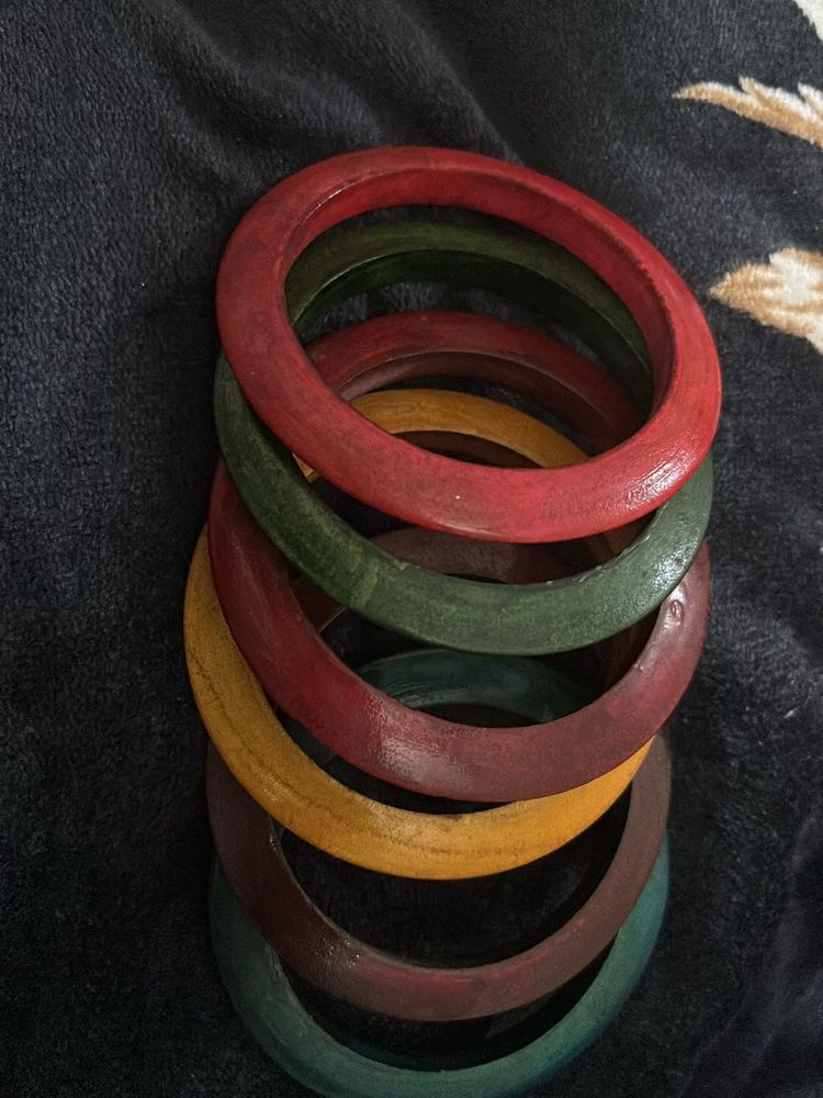 Colorful Wooden Bangle Set of 7