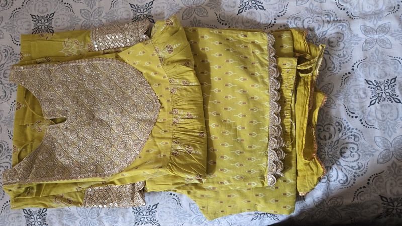 Embroidered Yellow Kurta Set