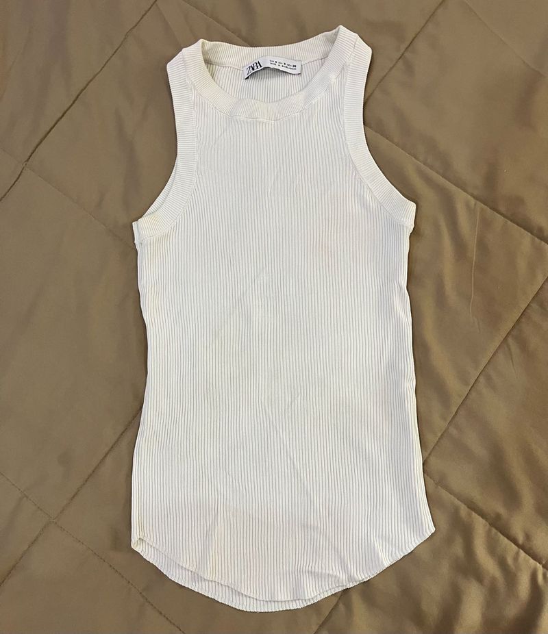 Zara Classic White Ribbed Tank Top
