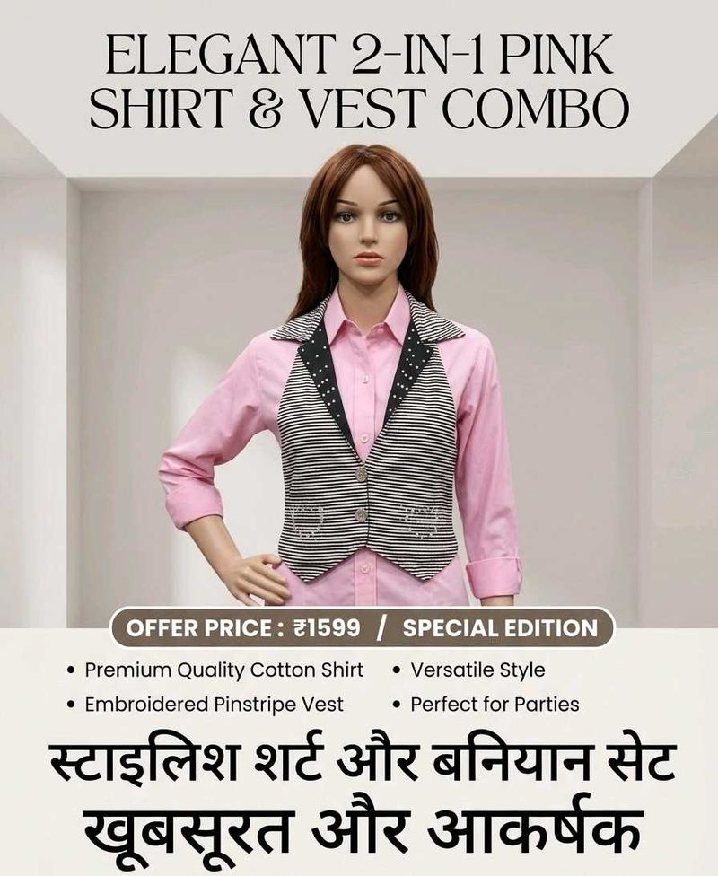 Elegant Pink Shirt &amp; Vest Combo