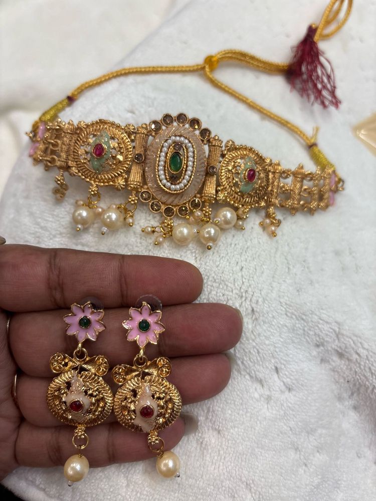 Indian Ethnic Choker Necklace &amp; Earrings Set