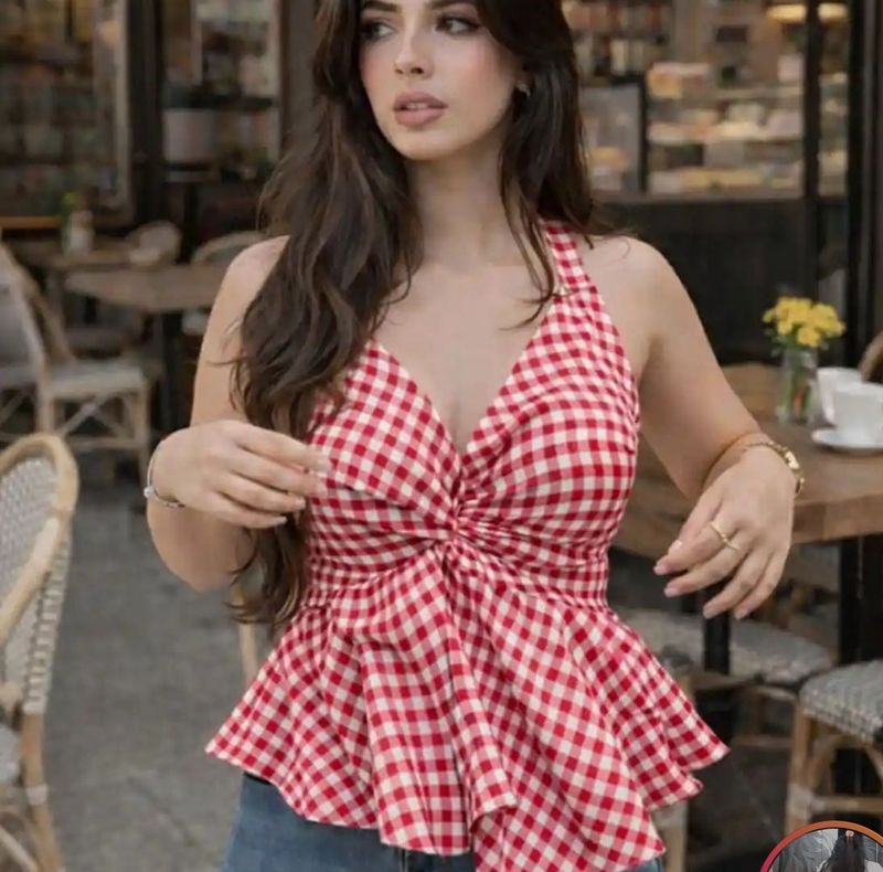 Gingham Twist Front Top