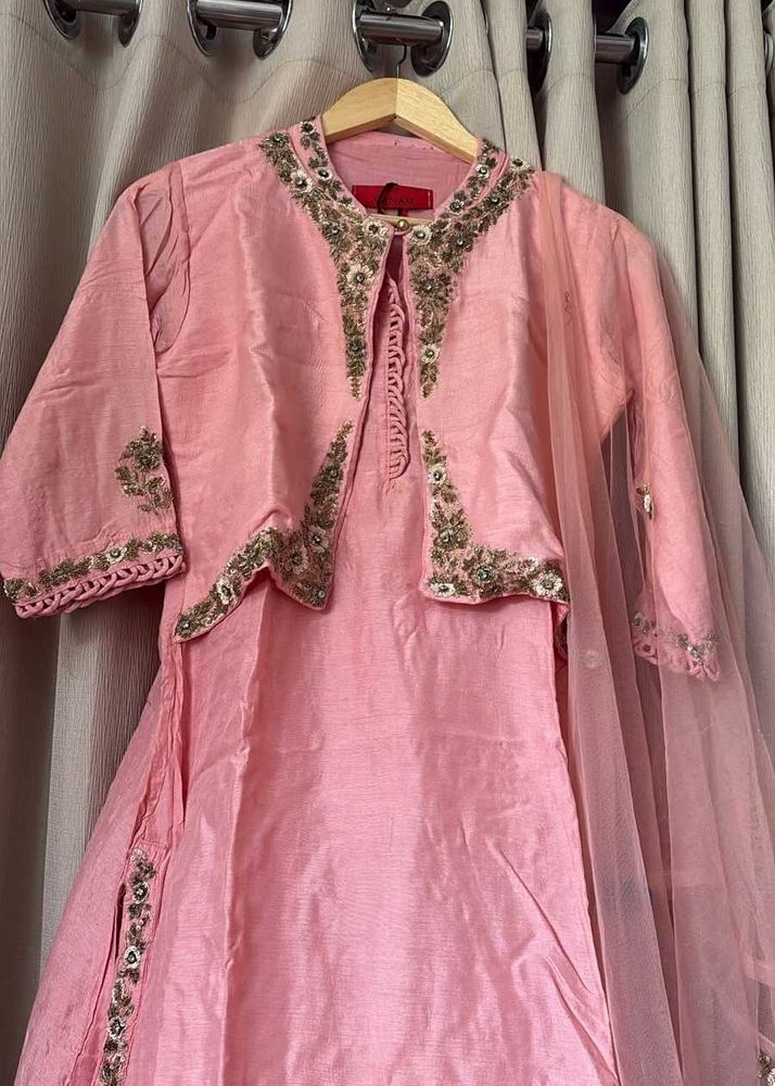 Pink Embroidered Kurta Set with Jacket