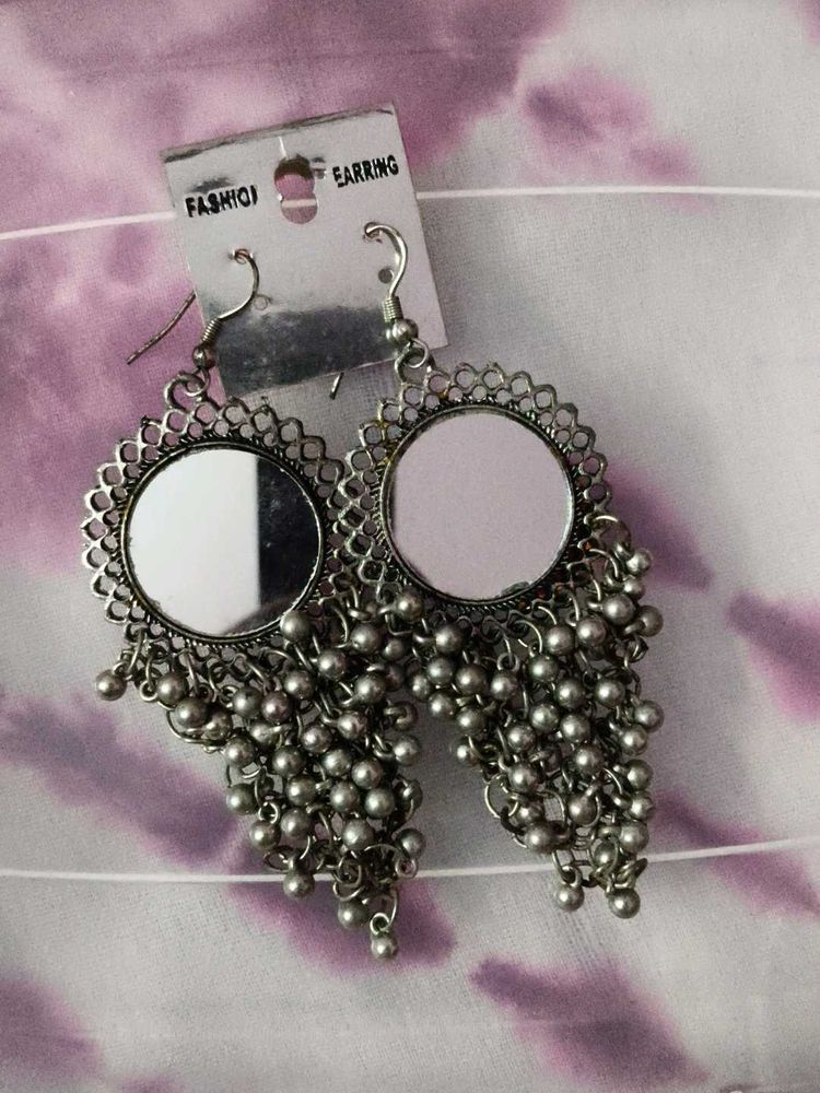 Oxidized Mirror Jhumka Earrings