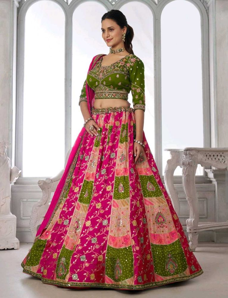 Vibrant Pink &amp; Green Lehenga Choli