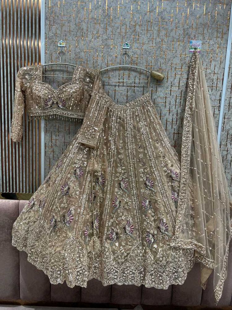 ✨️chiku Golden Peacock Crop Top Lehga✨️