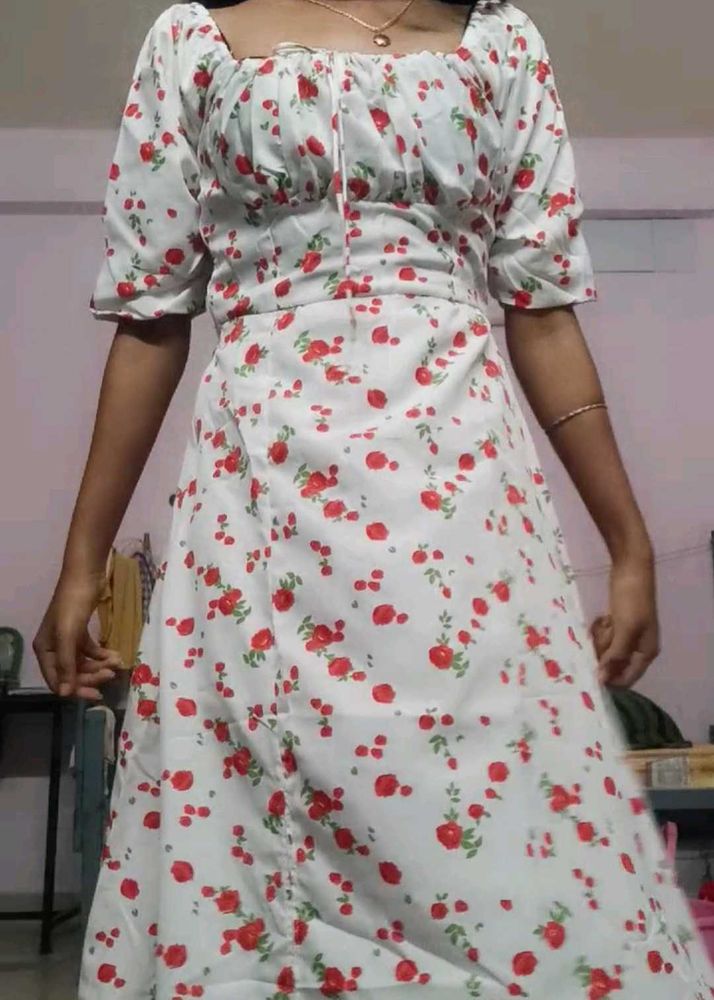 Cute Floral Print Midi Dress