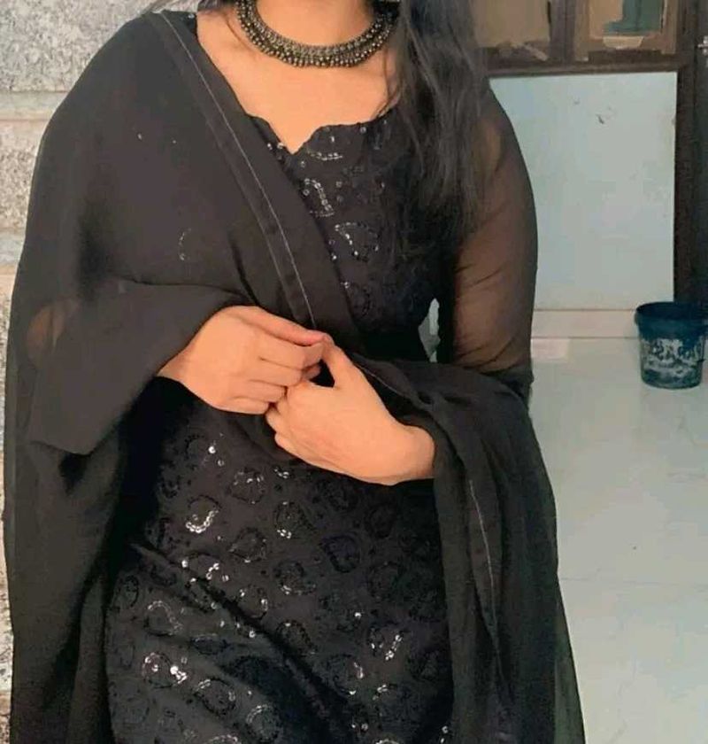 Elegant Black Sequined Salwar Suit