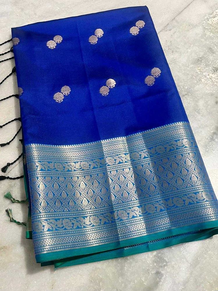 Blue Soft Silk Allover Booti Saree