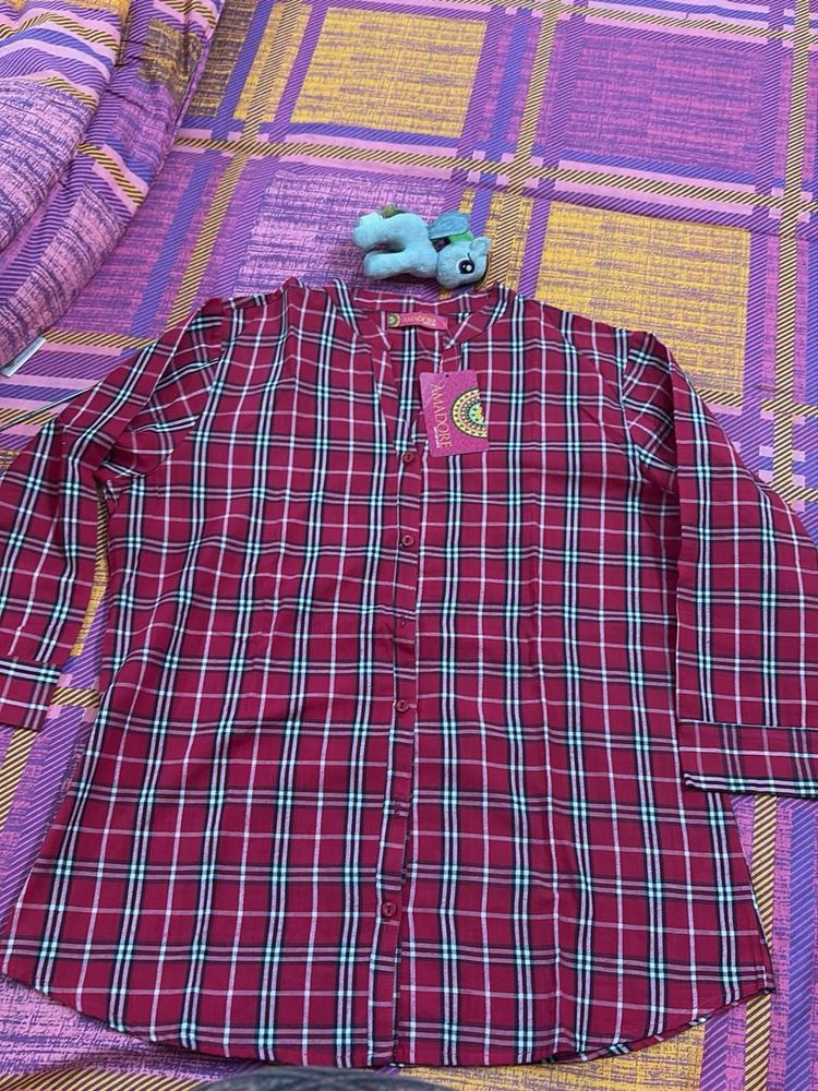 Chic Plaid Button-Up Tunic Shirt