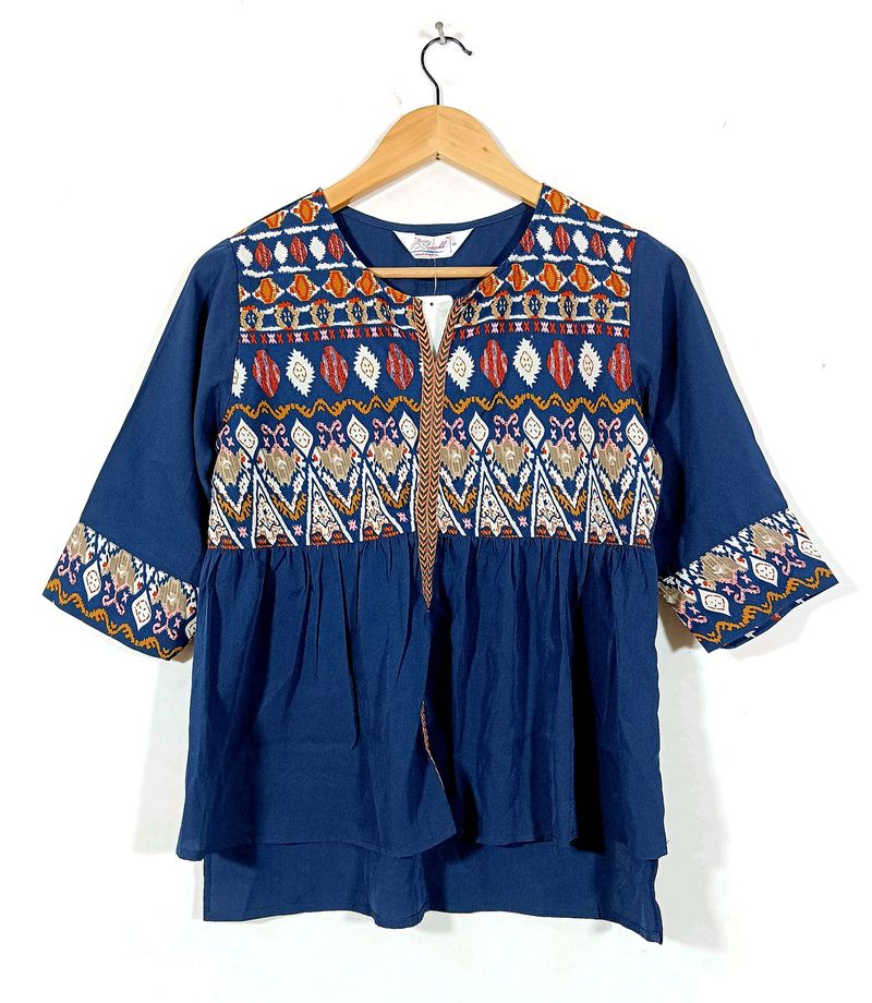 Dark Blue Printed Top (Women)