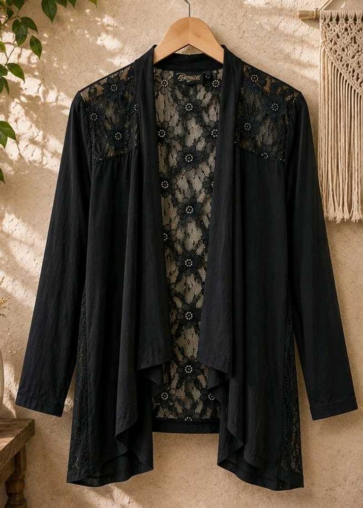Black Floral Lace Open Front ShrugCardigan