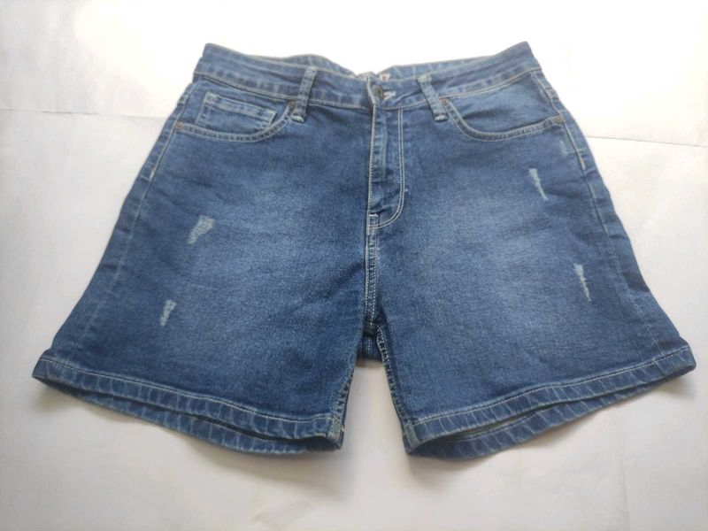 Blue Denim Ripped Shorts