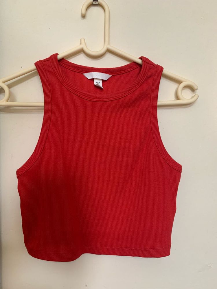 Red Ribbed Crop Tank Top