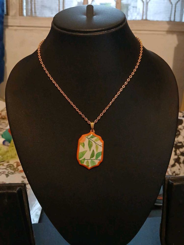 Handpainted Porcelain Pendant Anti Tarnish Chain