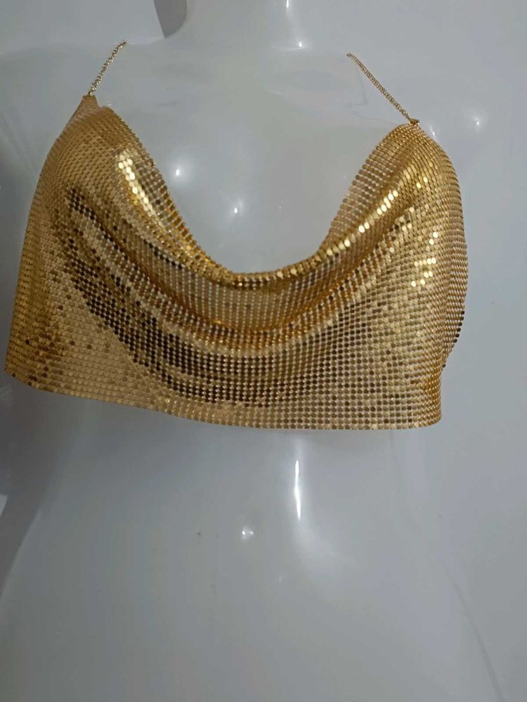 Short Sequin Backless Crop Top