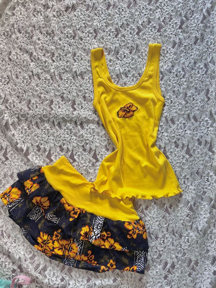 Yellow Tank Top &amp; Ruffled Skirt Set Pinteresty