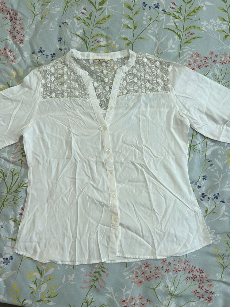 Stylish White Lace Detail Top