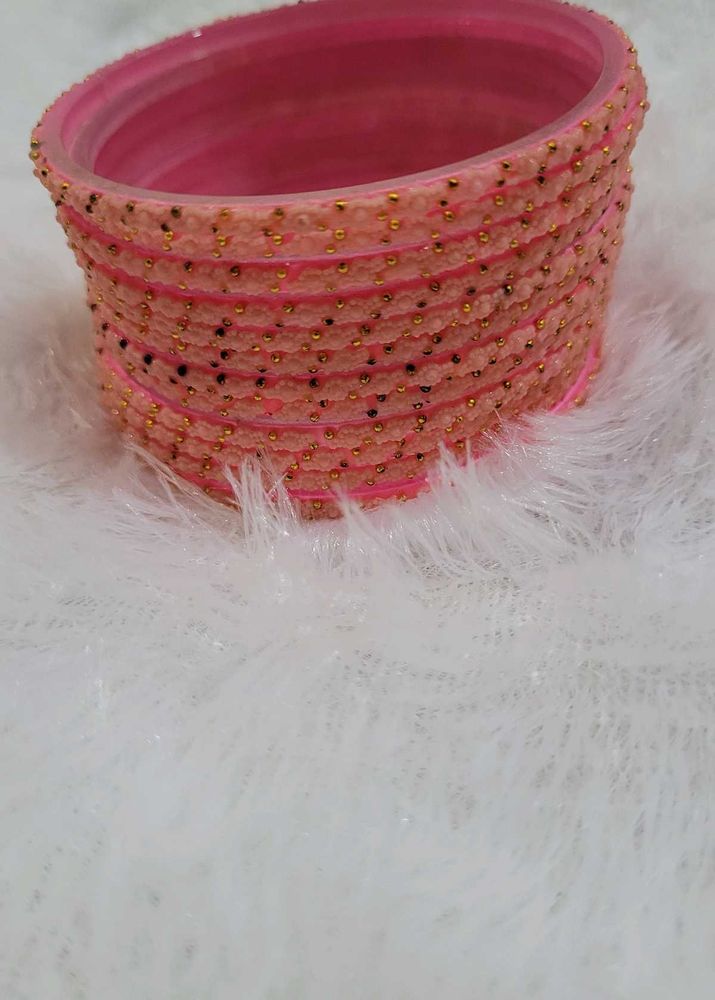 12 Pink Beaded Bangles