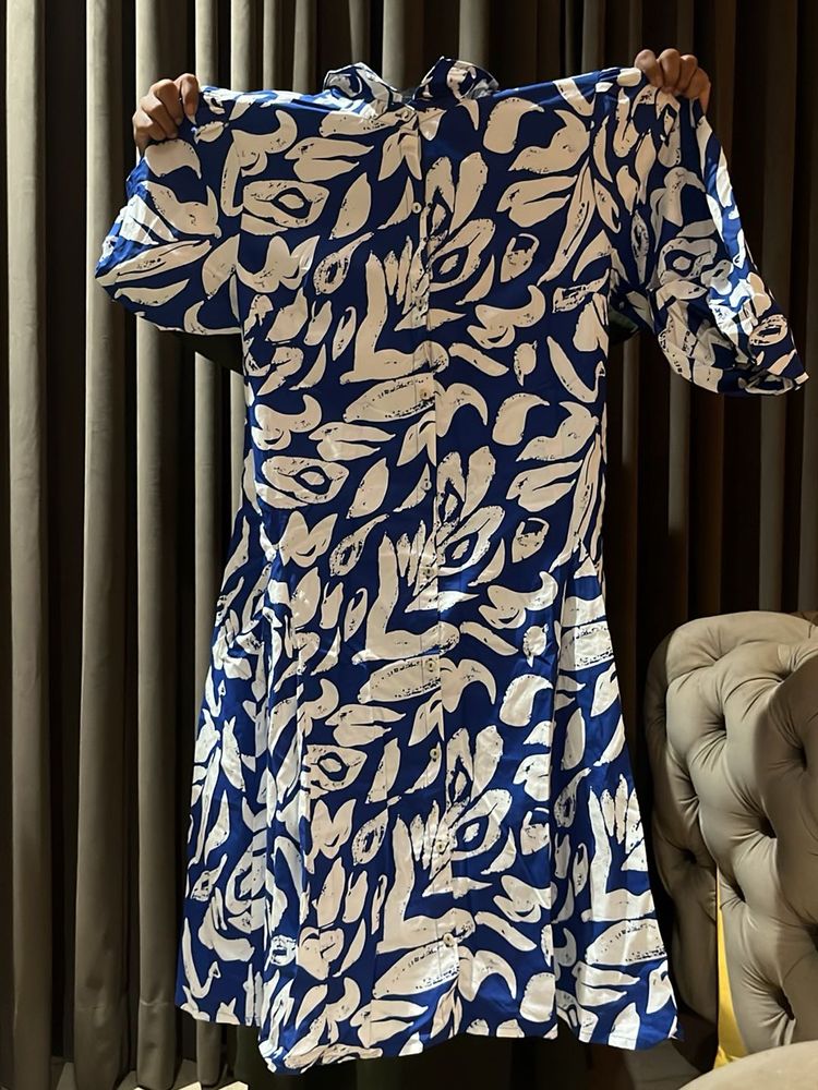 Stylish Blue White Abstract Print Dress