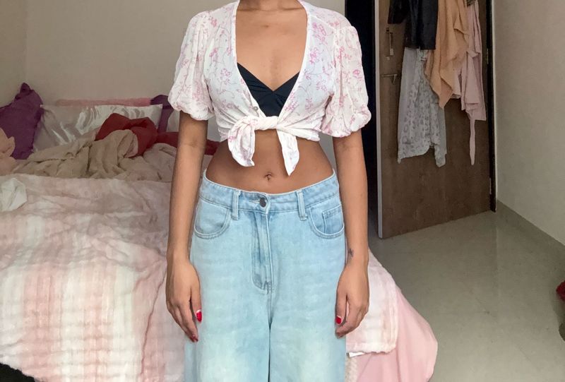Floral Tie-Front Crop Top
