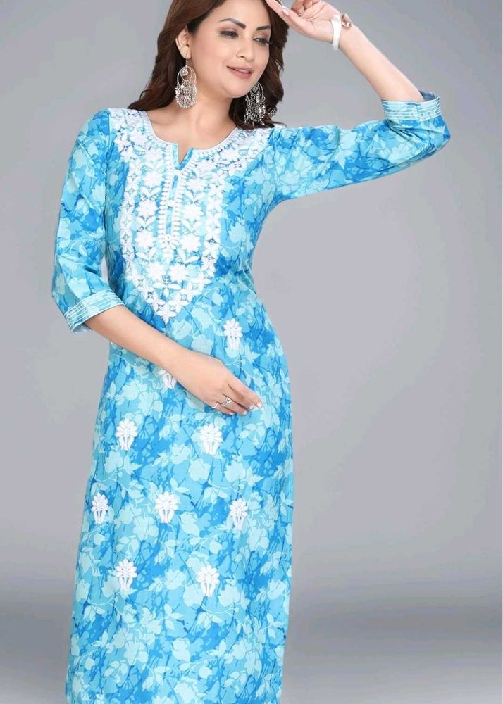 Blue Embroidered tie die kurti