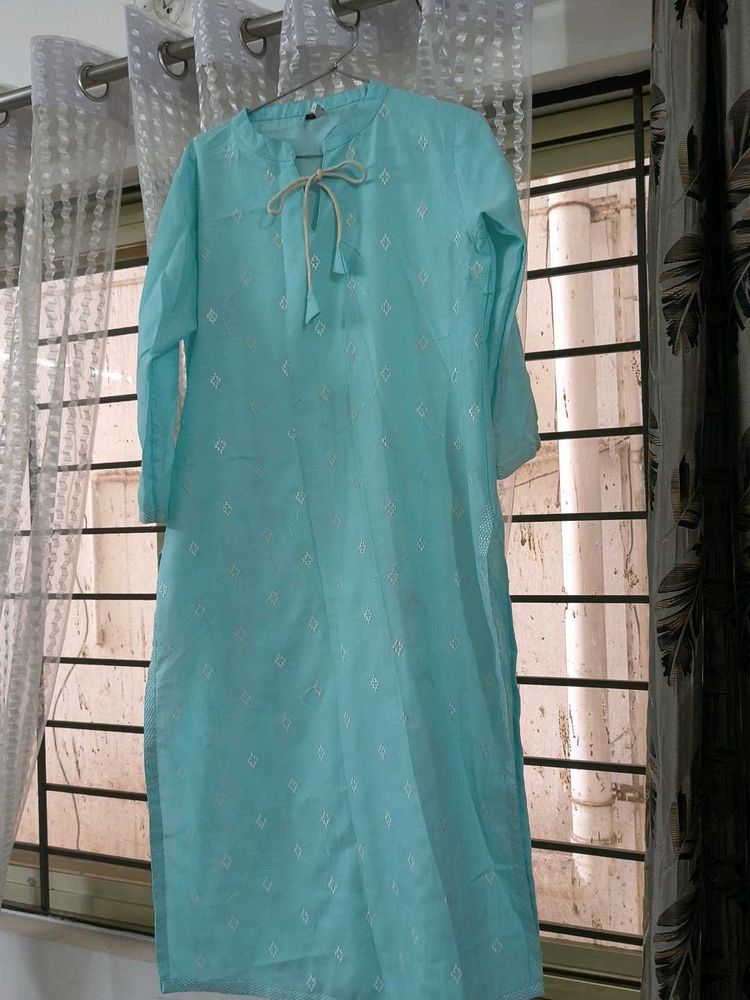 Aqua Embroidered Kurti with trouser