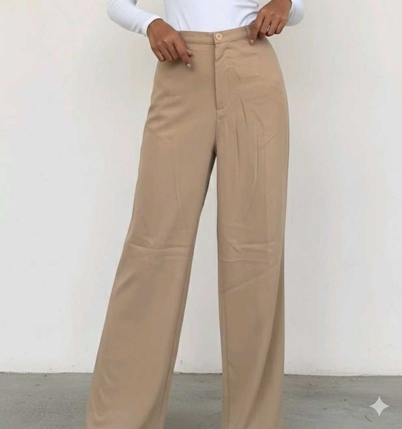 Beige Wide Leg Pants