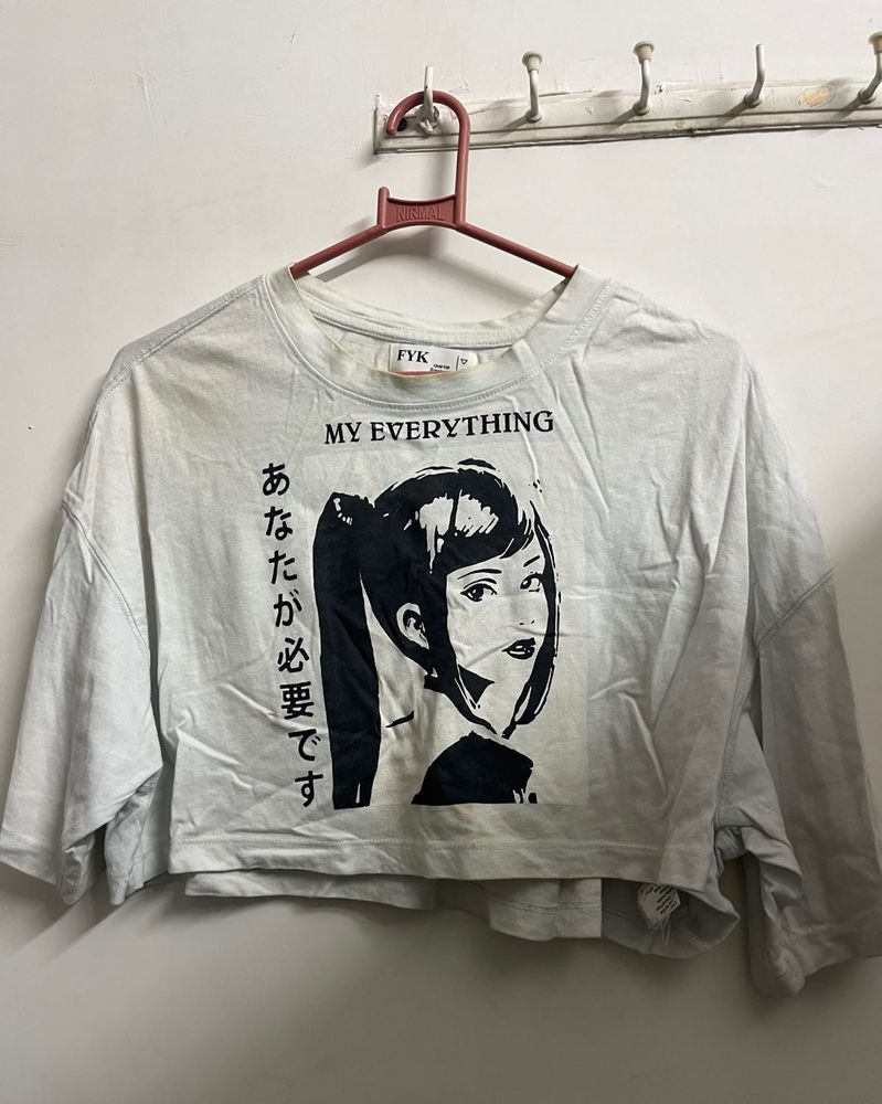 Anime Graphic Print Cropped Oversized T-Shirt