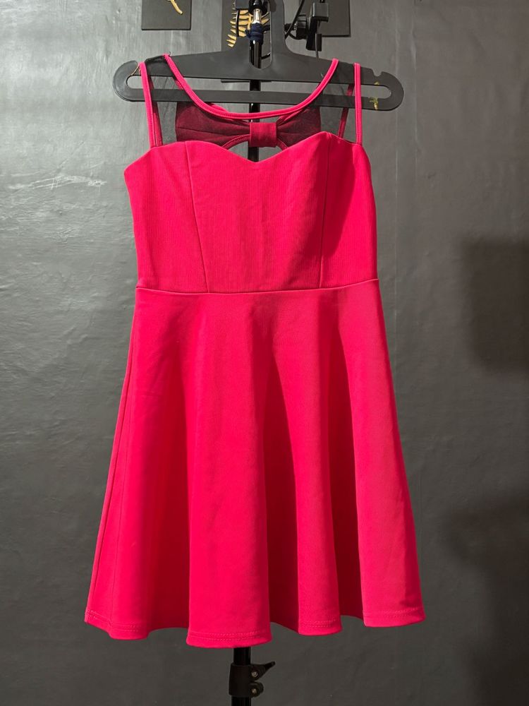 Hot Pink Fit &amp; Flare Bow Dress