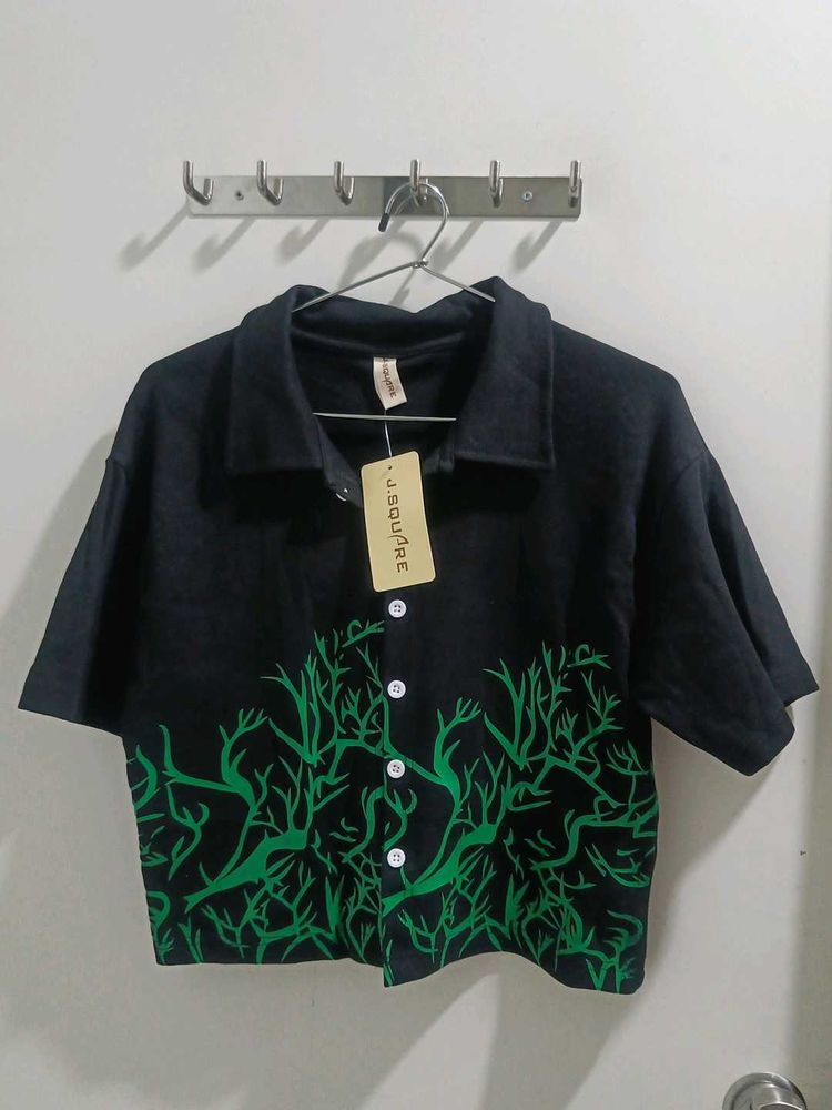 *New* Black Cropped Button-Up Top