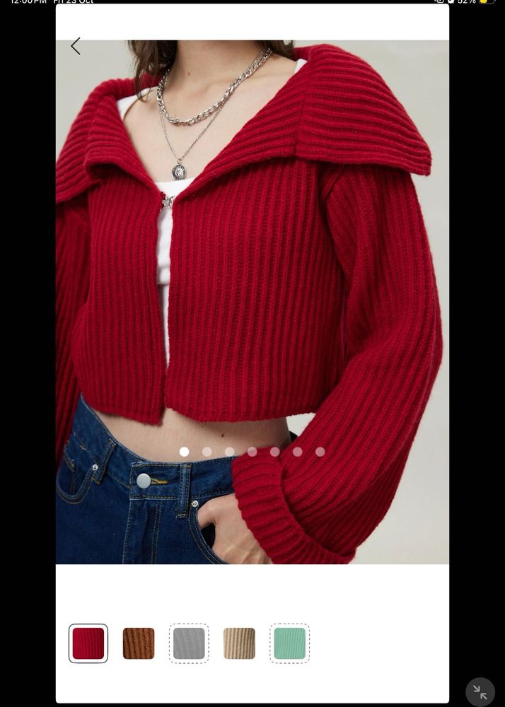 Chic Red Ribbed Cropped Cardigan