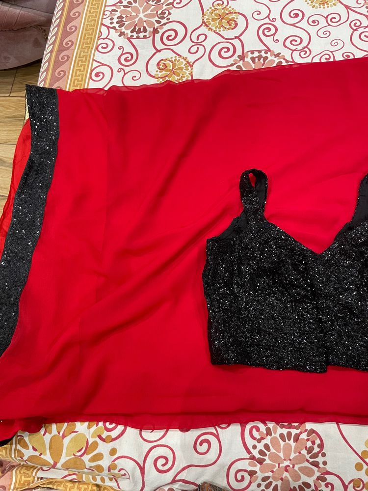Super sexy perfect red saree .. with elegant shimmer blouse