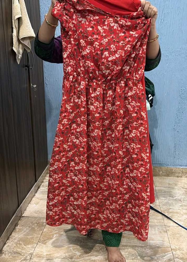 Red Floral Midi Dress