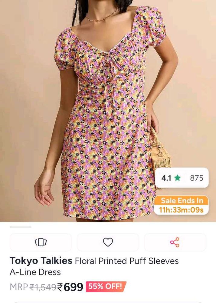 Floral Print Puff Sleeve Dress size- S