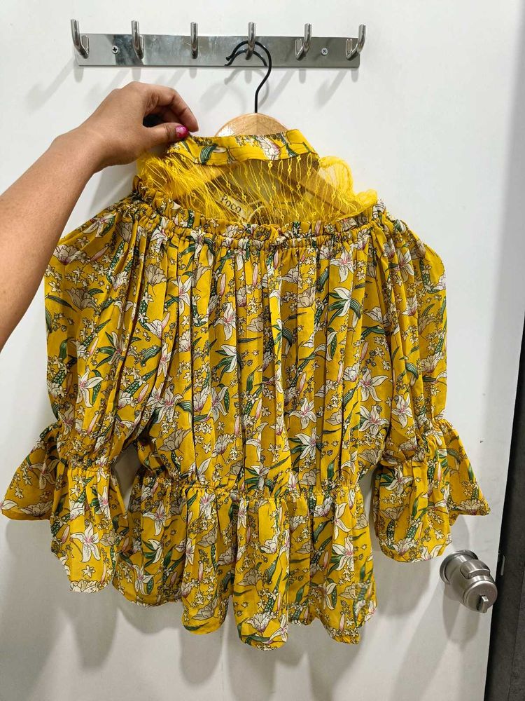 Yellow Floral Off-Shoulder Peplum Top