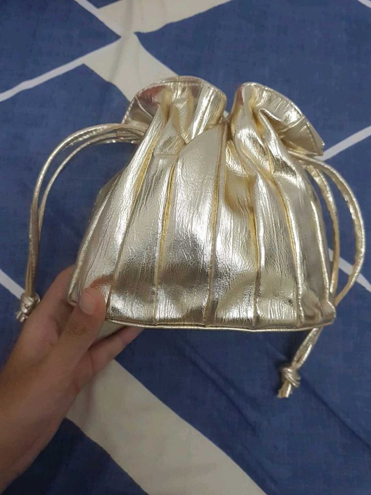 Shiny Gold Drawstring Diwali Potli Bag