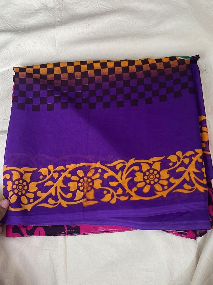 Vibrant Purple Saree with Floral Border