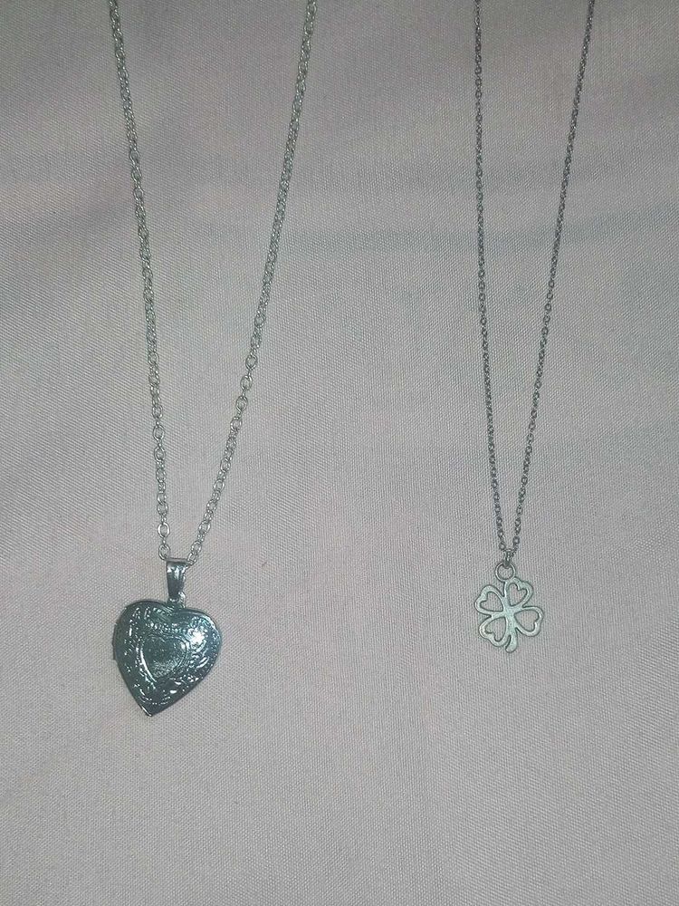 Heart Locket &amp; Clover Necklace Set