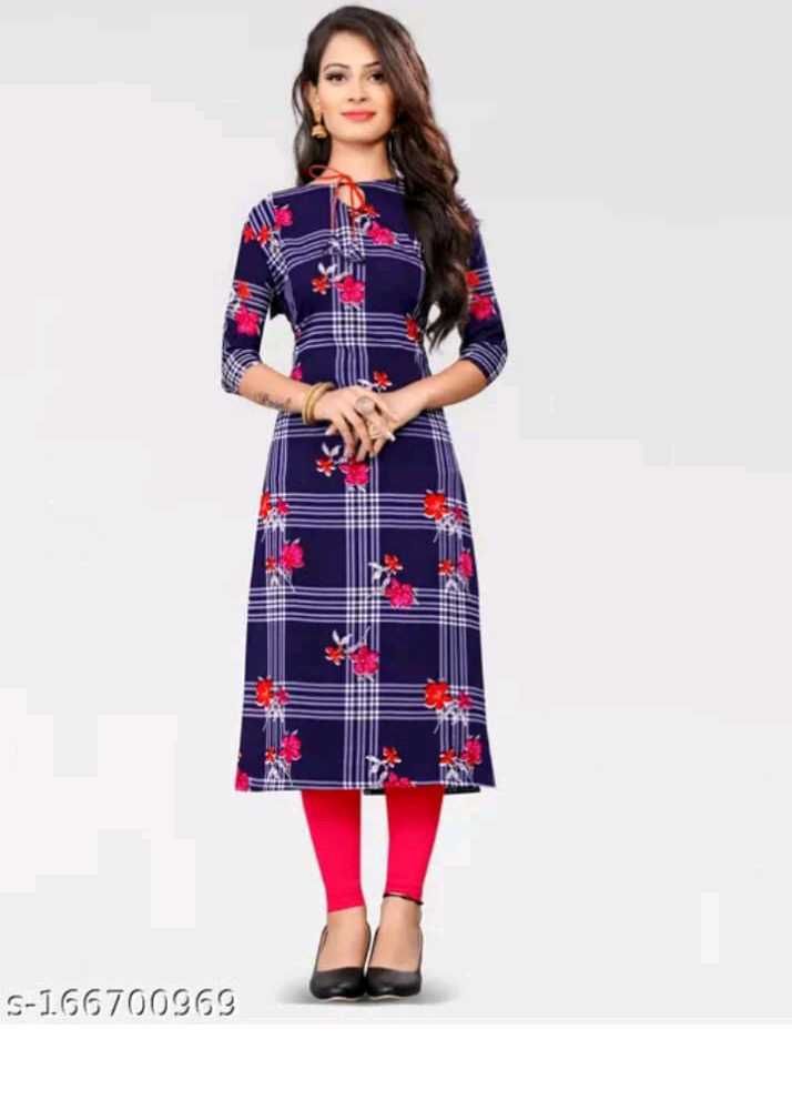 Stylish Navy 🆕🎁Blue Checked Kurta with Floral Pr
