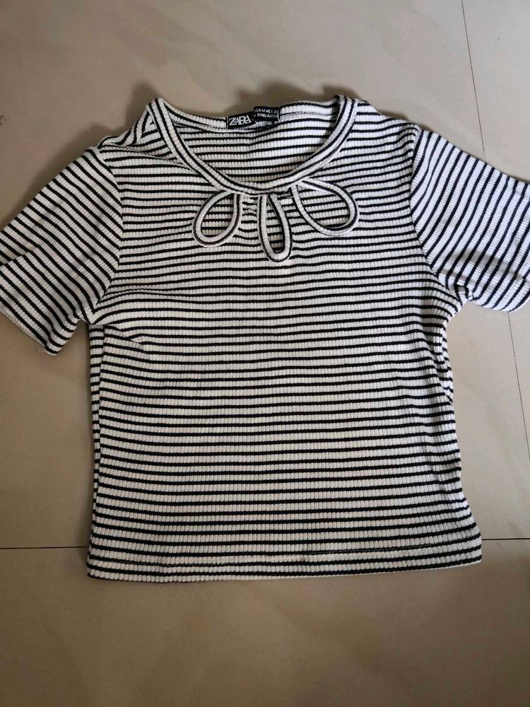 Striped Tie-Neck Top