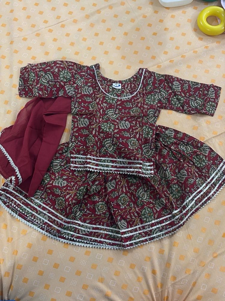 Maroon Floral Lehnga with Dupatta