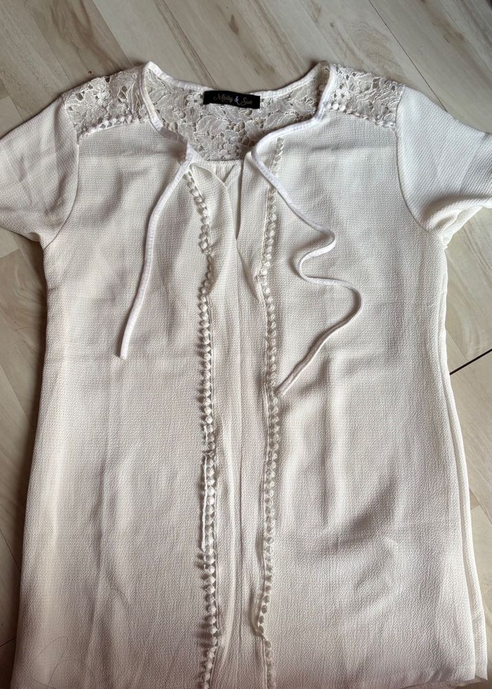 Elegant White Tie-Up Top with Lace Detail