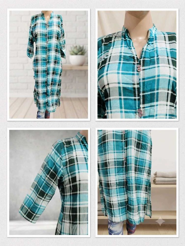 Blue Plaid Long Kurta