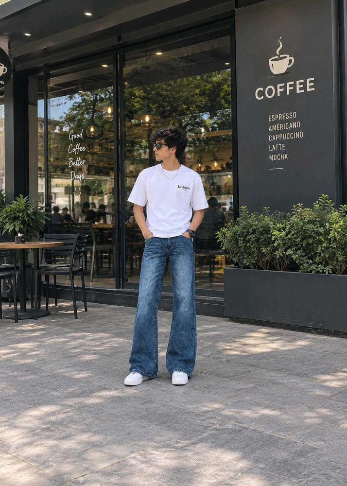 Men's Wide Leg Blue Jeans