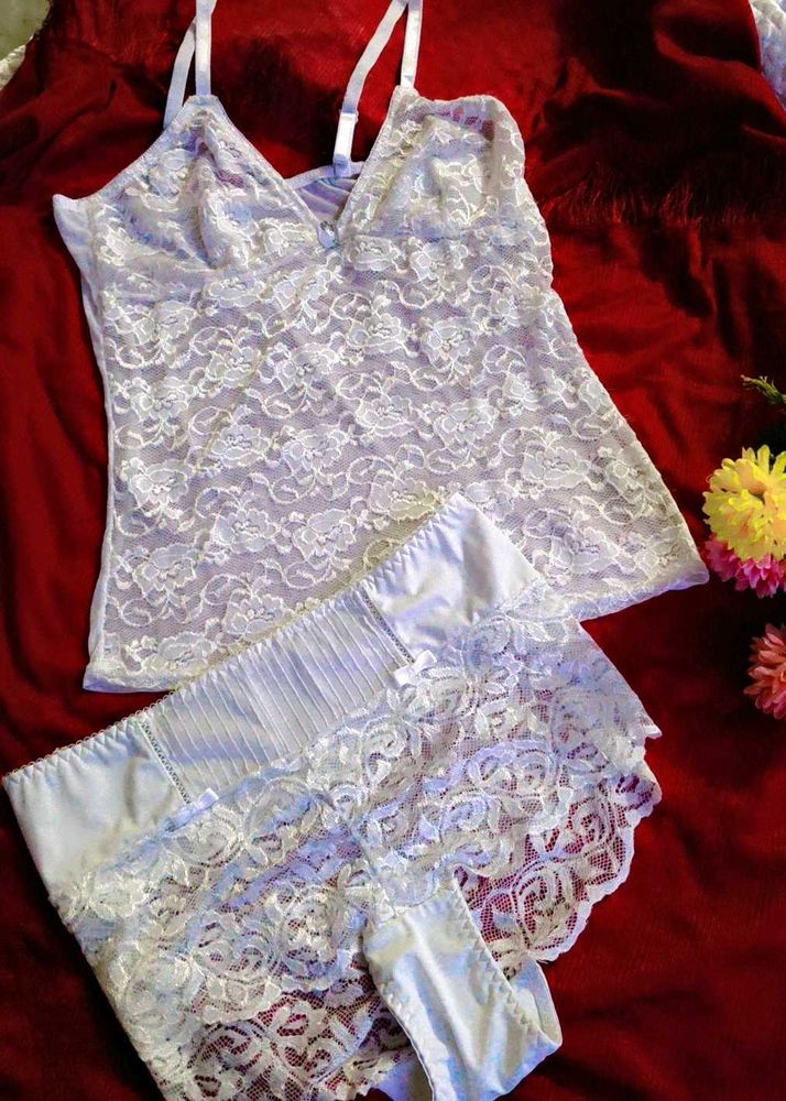 White Lace Camisole and Shorts Set