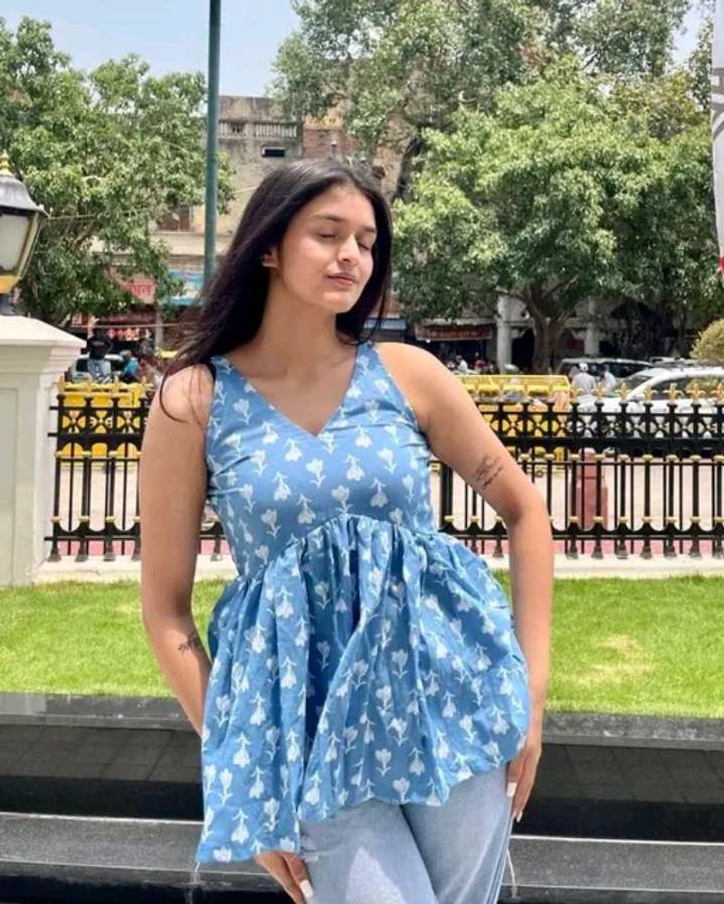 Bohemian Blue Floral Peplum Top size- S