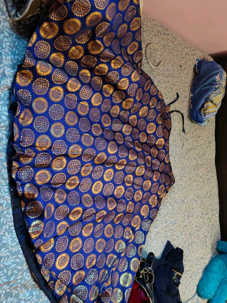 Blue Brocade Blouse with Circular Motif