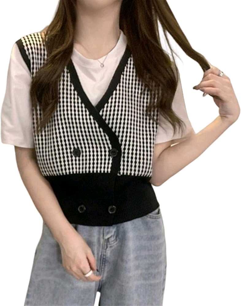 Gingham Knit Vest with T-Shirt