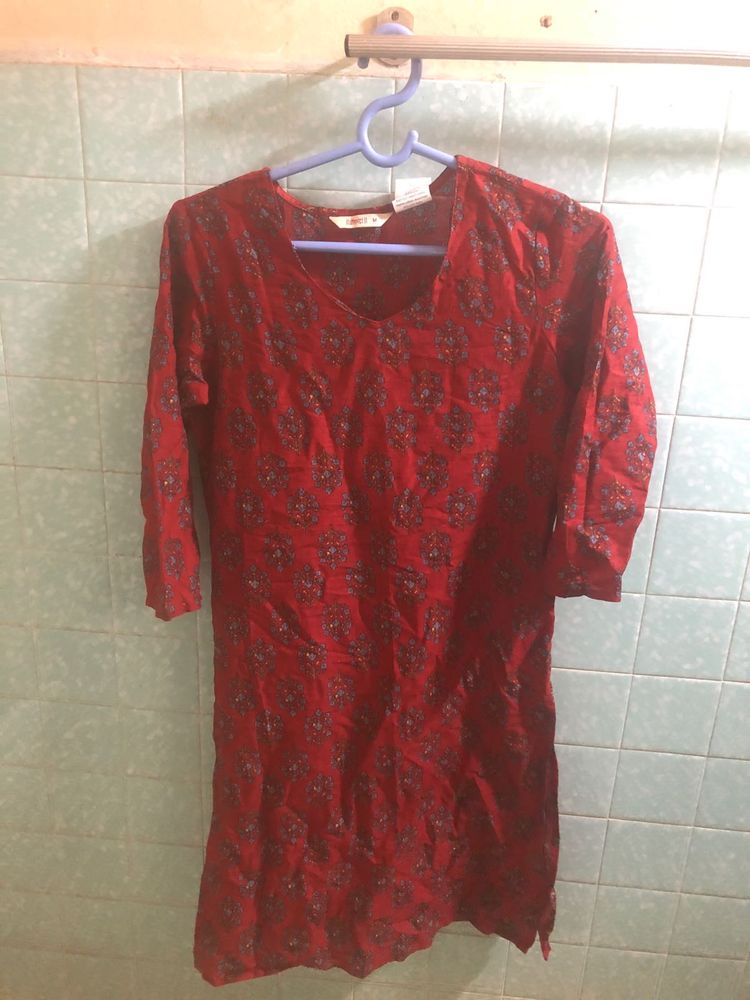 Red Floral Print Kurta